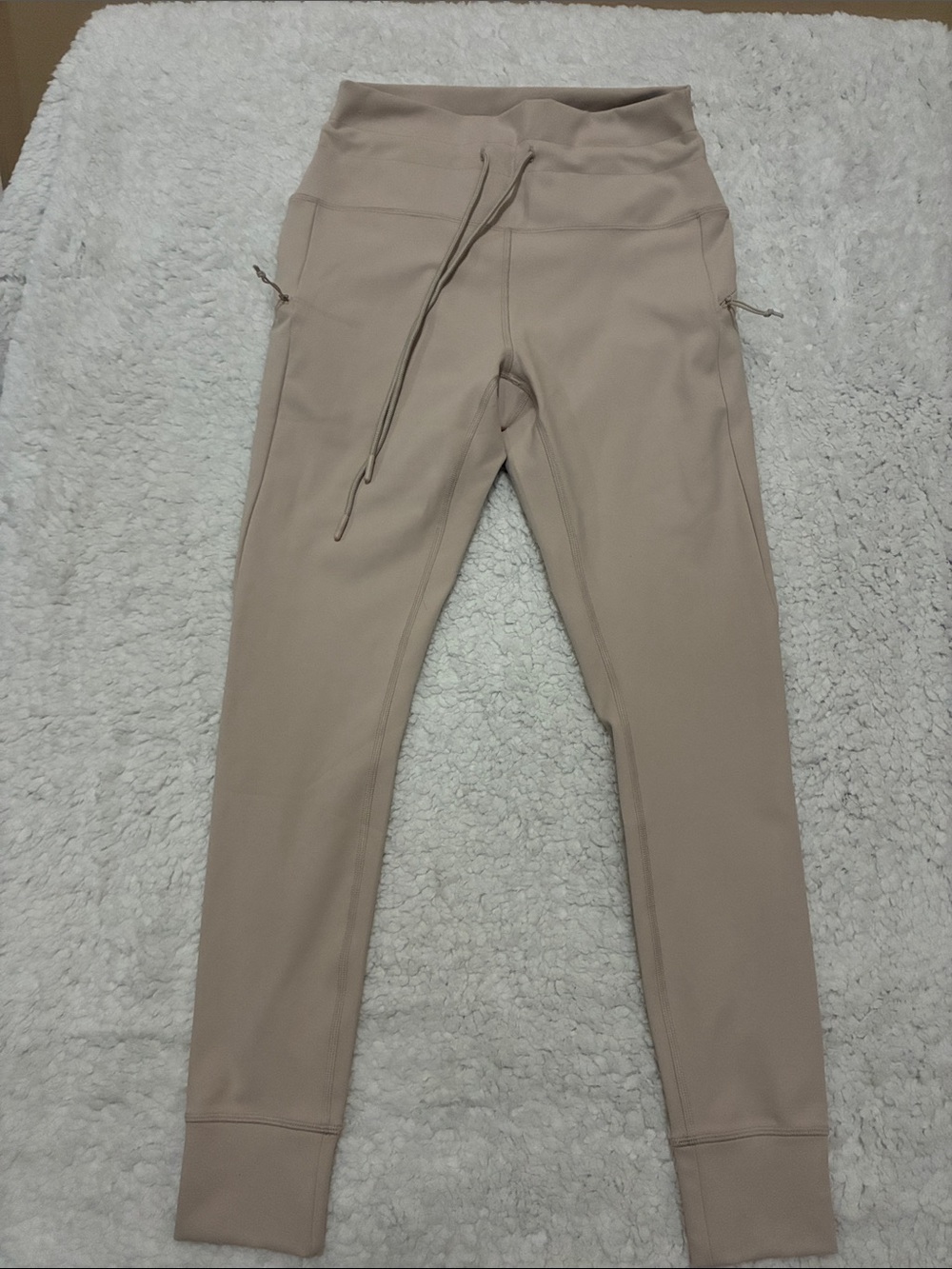 Avalanche Beige High-Waist Drawstring Leggings